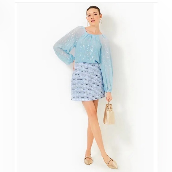 NWT Lilly Pulitzer Kels Mini Skirt Bonaire Blue Coastal Vibes Boucle - Picture 4 of 5